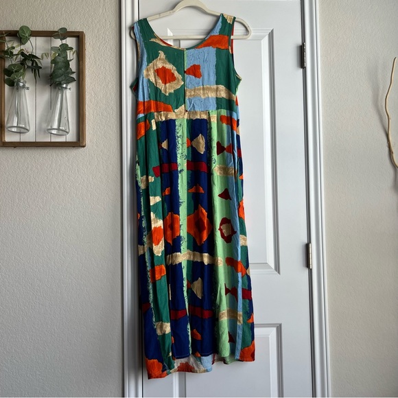 vintage 90s Jams World colorful abstract print midi tank top dress - Picture 2 of 8